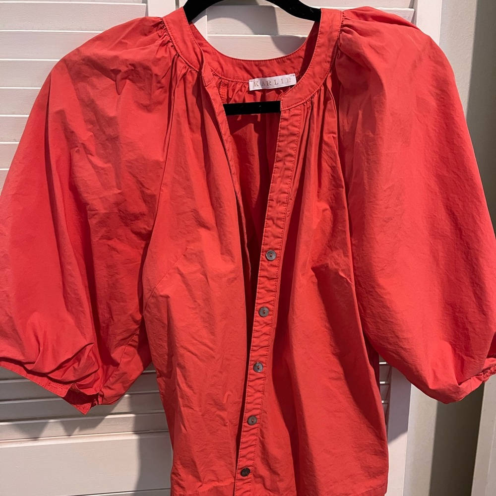 Worn once- puff sleeve blouse in coral